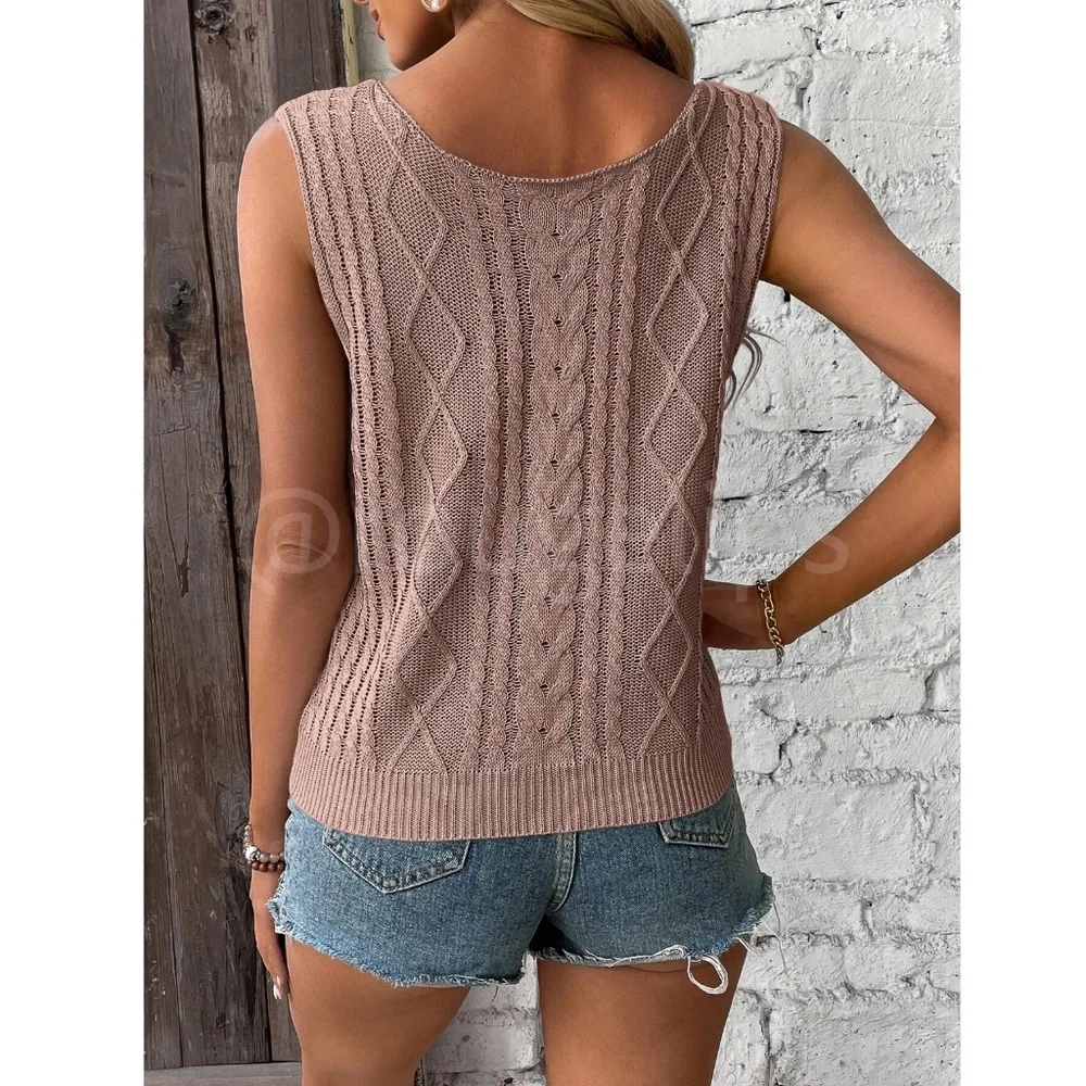 Dusty Pink Knit Tank Top V-Neck Sleeveless - Picture 3 of 8